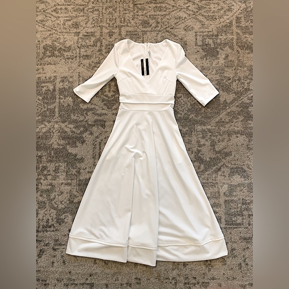 White Tea Length Dress, S